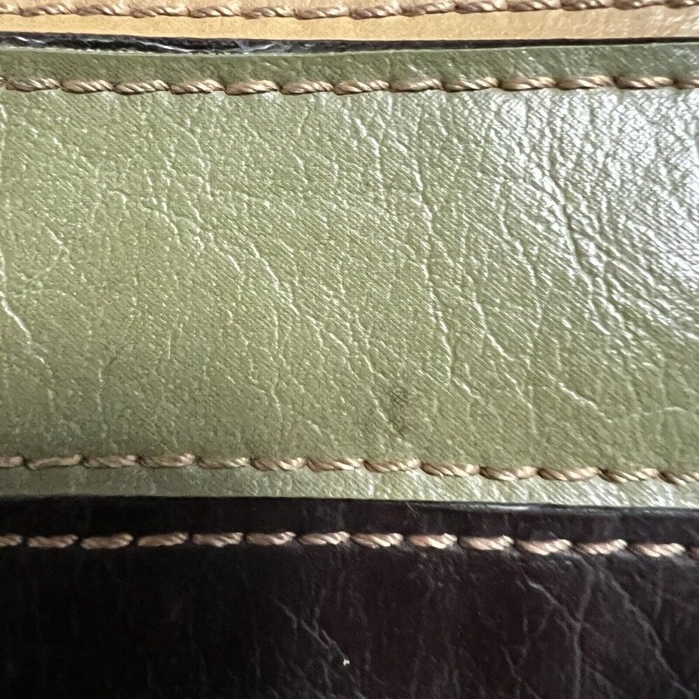 VTG Axcess Satchel Bag Rainbow Earth Tones Patchwork Boho PVC Crossbody Vegan - Picture 11 of 12